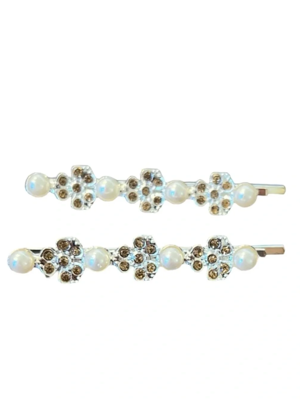 Elegant Pearl and Gold Crystal Rhinestones Hair Clips 2.5”FINAL PRICE DROP